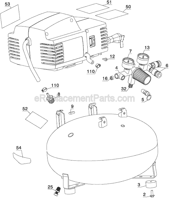 Page B Diagram and Parts List for C2006 Type 3 Porter Cable Compressor